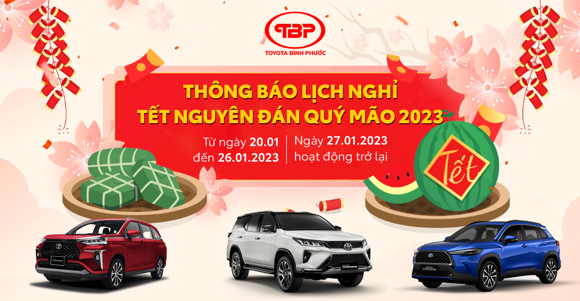 TOYOTA BÌNH PHƯỚC THÔNG BÁO NGHỈ TẾT NGUYÊN ĐÁN QUÝ MÃO 2023