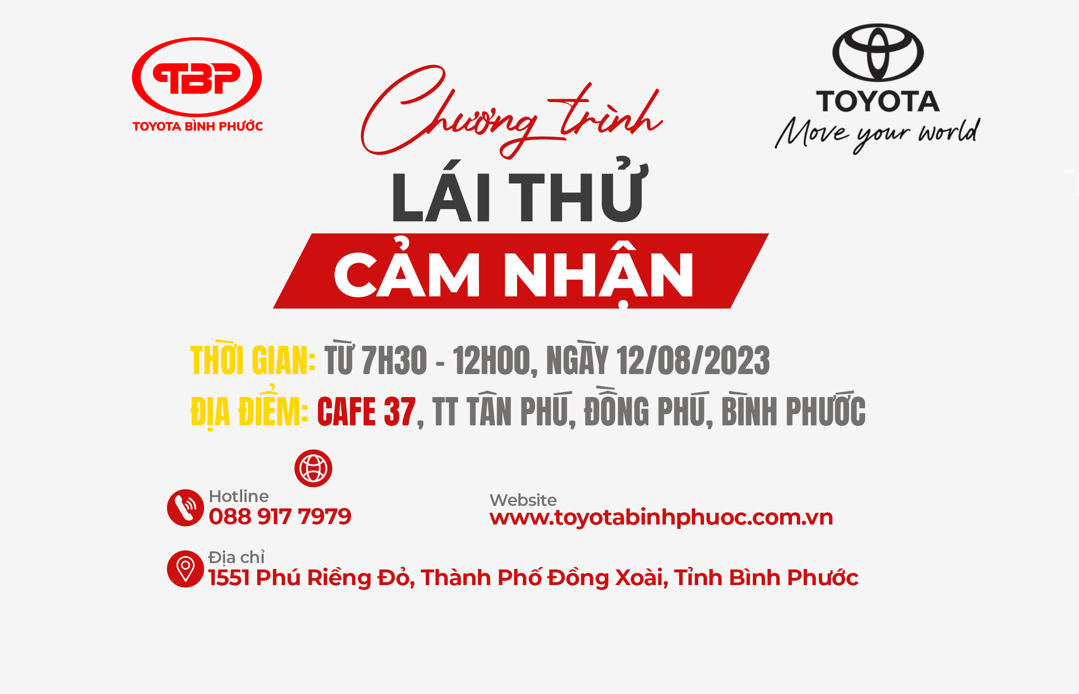 TOYOTA BÌNH PHƯỚC TỔ CHỨC CHƯƠNG TRÌNH LÁI THỬ XE TẠI HUYỆN ĐỒNG PHÚ NGÀY 12/08/2023