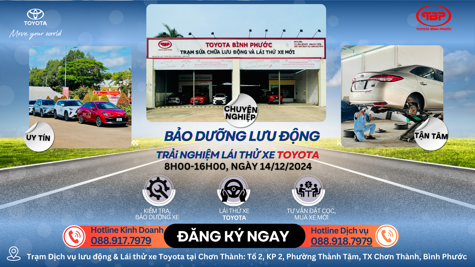 TOYOTA BÌNH PHƯỚC TỔ CHỨC BẢO DƯỠNG LƯU ĐỘNG & LÁI THỬ XE TẠI THỊ XÃ CHƠN THÀNH