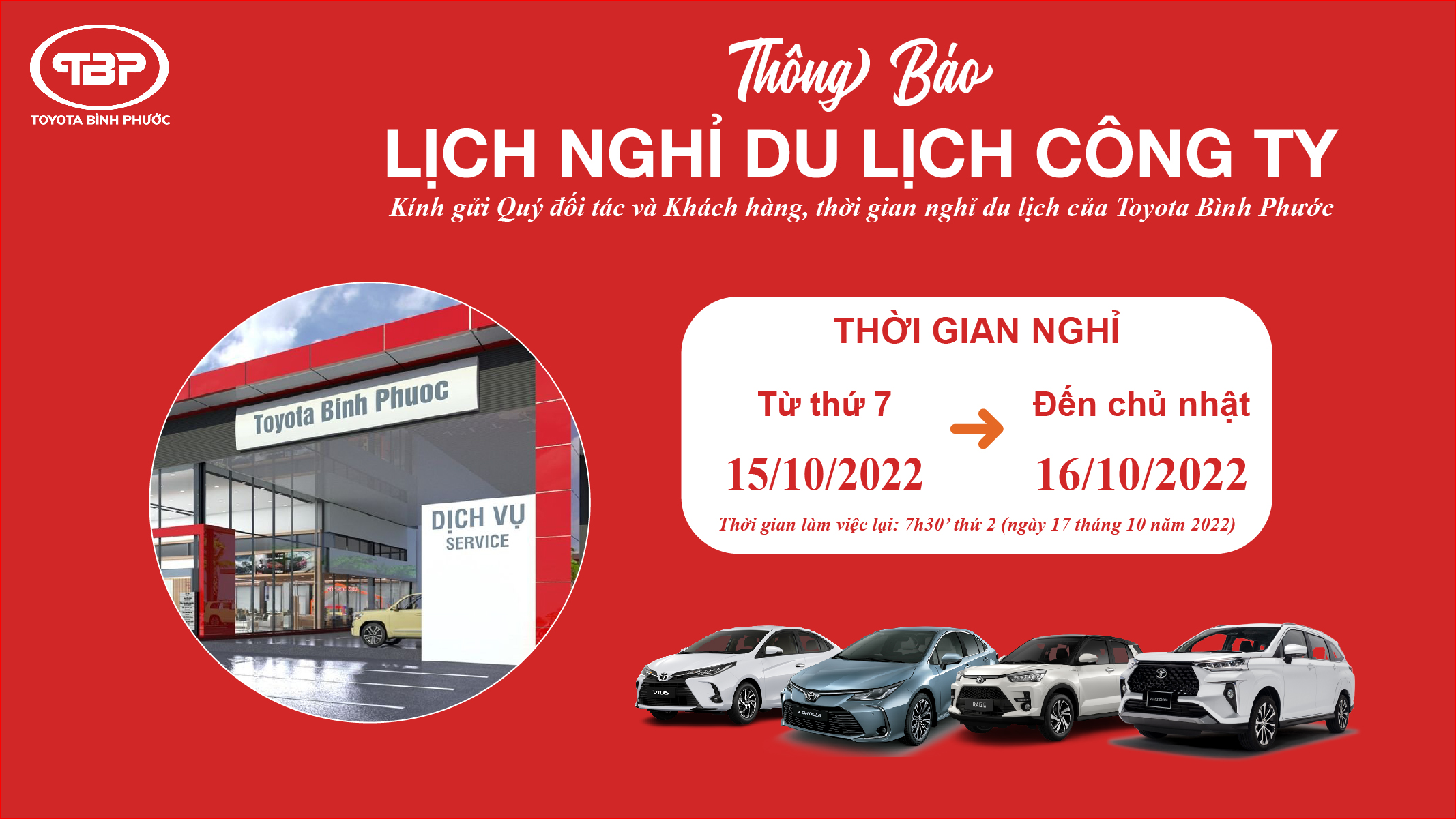 Trân trọng thông báo đến Quý khách hàng lịch nghỉ du lịch của Công ty năm 2022