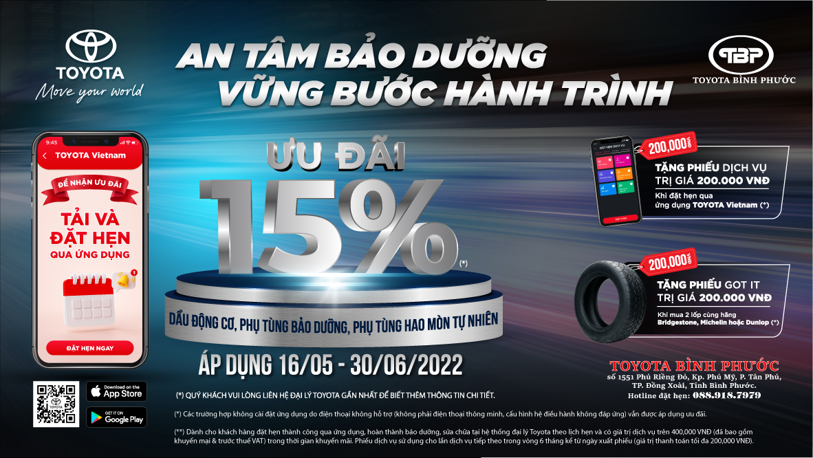 AN TÂM BẢO DƯỠNG VỮNG BƯỚC HÀNH TRÌNH - TOYOTA BÌNH PHƯỚC TRIỂN KHAI CHƯƠNG TRÌNH ƯU ĐÃI HẤP DẪN